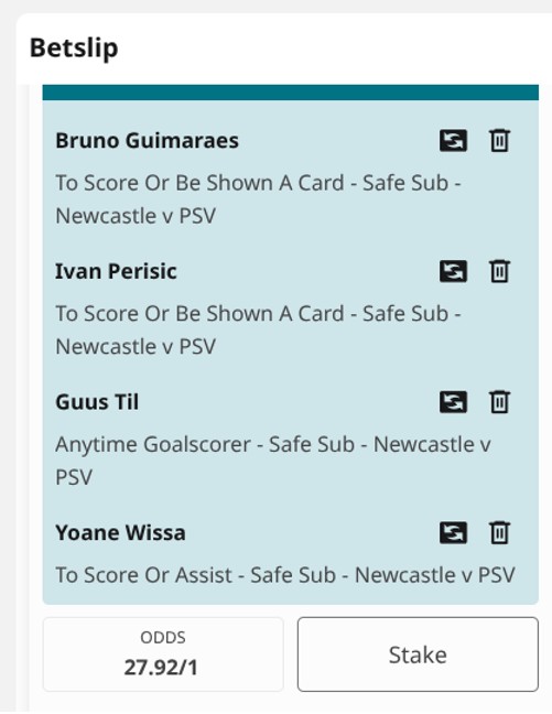 Newcastle v PSV - Bet Builder
