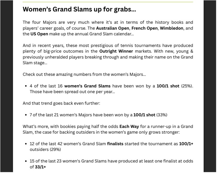 Ones to Watch in 2026 Report - Women's Grand Slams up for grabs...