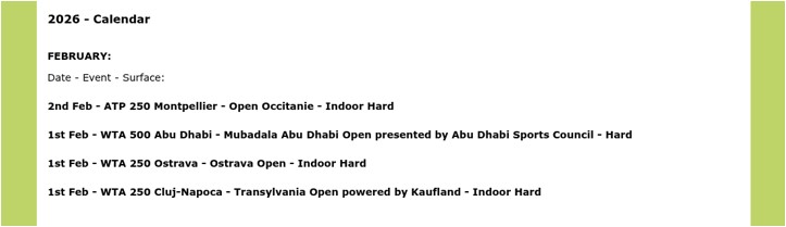 February 2026 Tennis Calendar