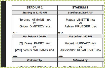 BNP Paribas Open at Indian Wells - Match Schedule