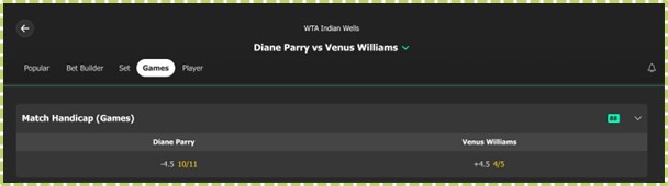 Diane Parry v Venus Williams - Match Handicap (Games)