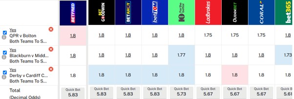 EFL Both Teams to Score Treble