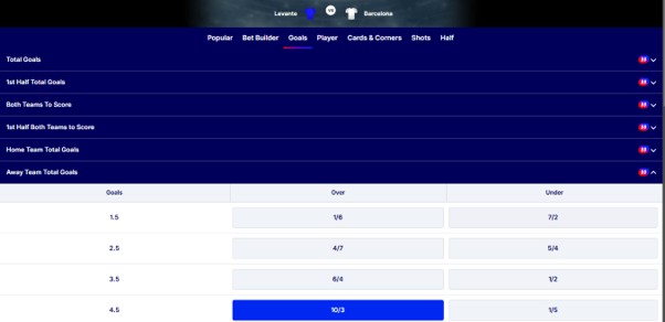 Levante v Barcelona - Over 4.5 Barcelona Goals