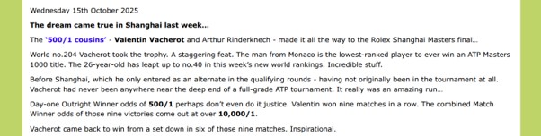 '500/1 cousins' - winner Valentin Vacherot and runner-up Arthur Rinderknech - played out a historic final at ATP Shanghai 2025.